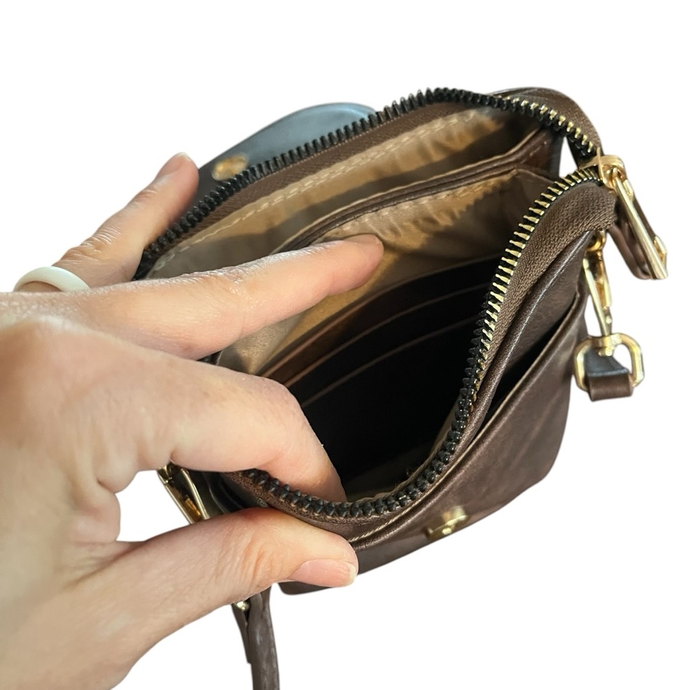 Bostanten brown faux leather adjustable crossbody bag gold hardware - Picture 8 of 14